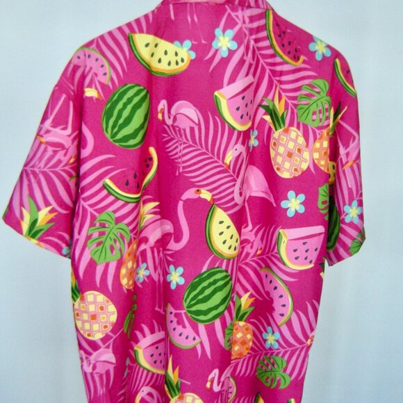 King Kameha NWOT  2XL Pink Flamingo, Watermelon & Floral Men's Hawaiian Shirt - Picture 6 of 6